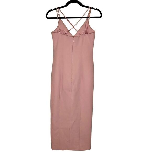 Cinq a Sept Melby Twist Front Pink Midi Dress Front Slit Sleeveless V-Neckline - Picture 3 of 7